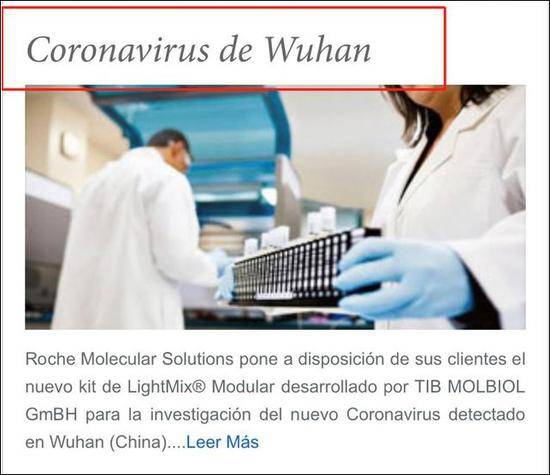 在更新前，罗氏诊断阿根廷官方网站将新冠病毒称为“coronavirus de wuhan（武汉冠状病毒）”